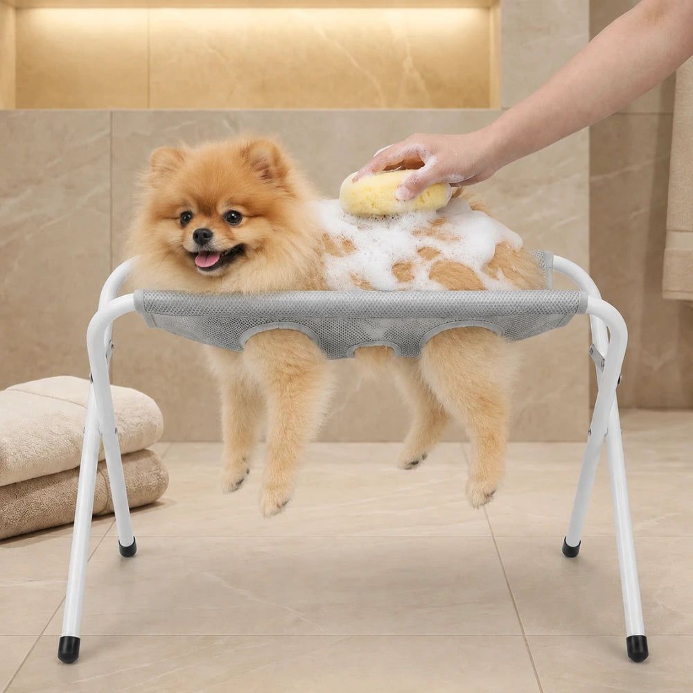 Grooming stand shown in use during a supervised bath